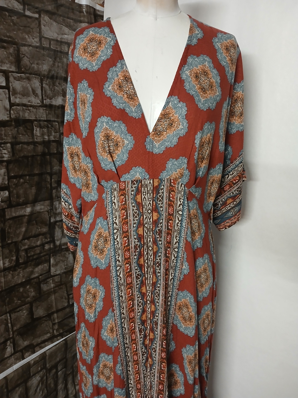 Dance & Marvel Floral Mix Top in Rust and Dusty Blue